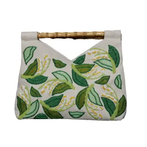 Beaded Lily of The Valley Clutch Purse With Bamboo Handle