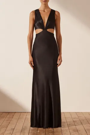 LA LUNE PLUNGED CUT OUT MAXI DRESS - BLACK