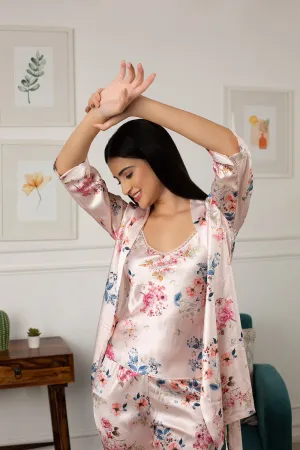 Printed Satin PJ set with robe