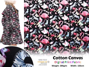 100% Cotton Half Panama Printed Fabric / Canvas printed Fabric /  Flamingo Digital Print  Fabric