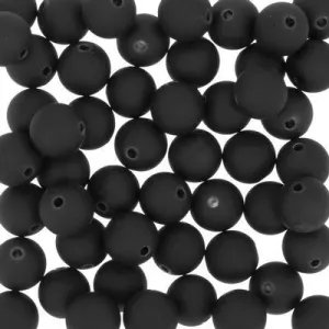 10mm Black Round Satin Beads (50 Pieces)