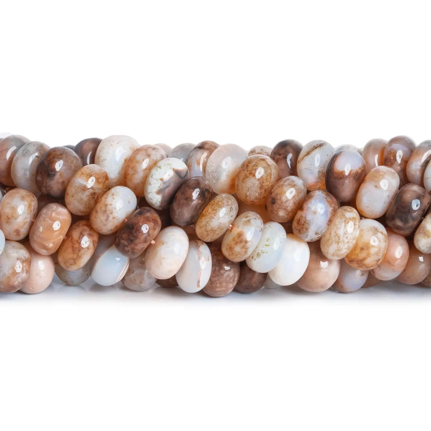 10mm Brown & White Opal Plain Rondelles 16 inch 70 beads