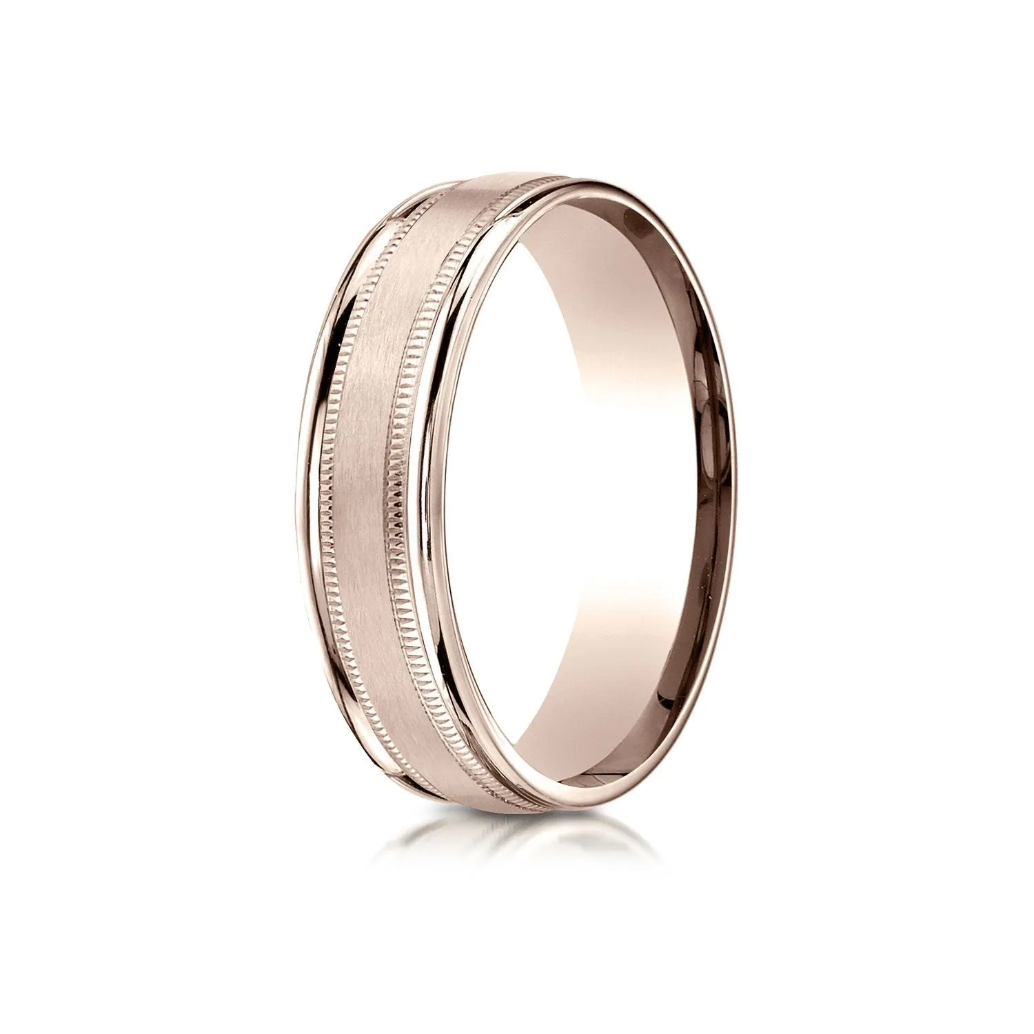 14k Rose Gold 6mm Comfort-fit Satin Finish Center With Milgrain Round Edge Carved Design Band