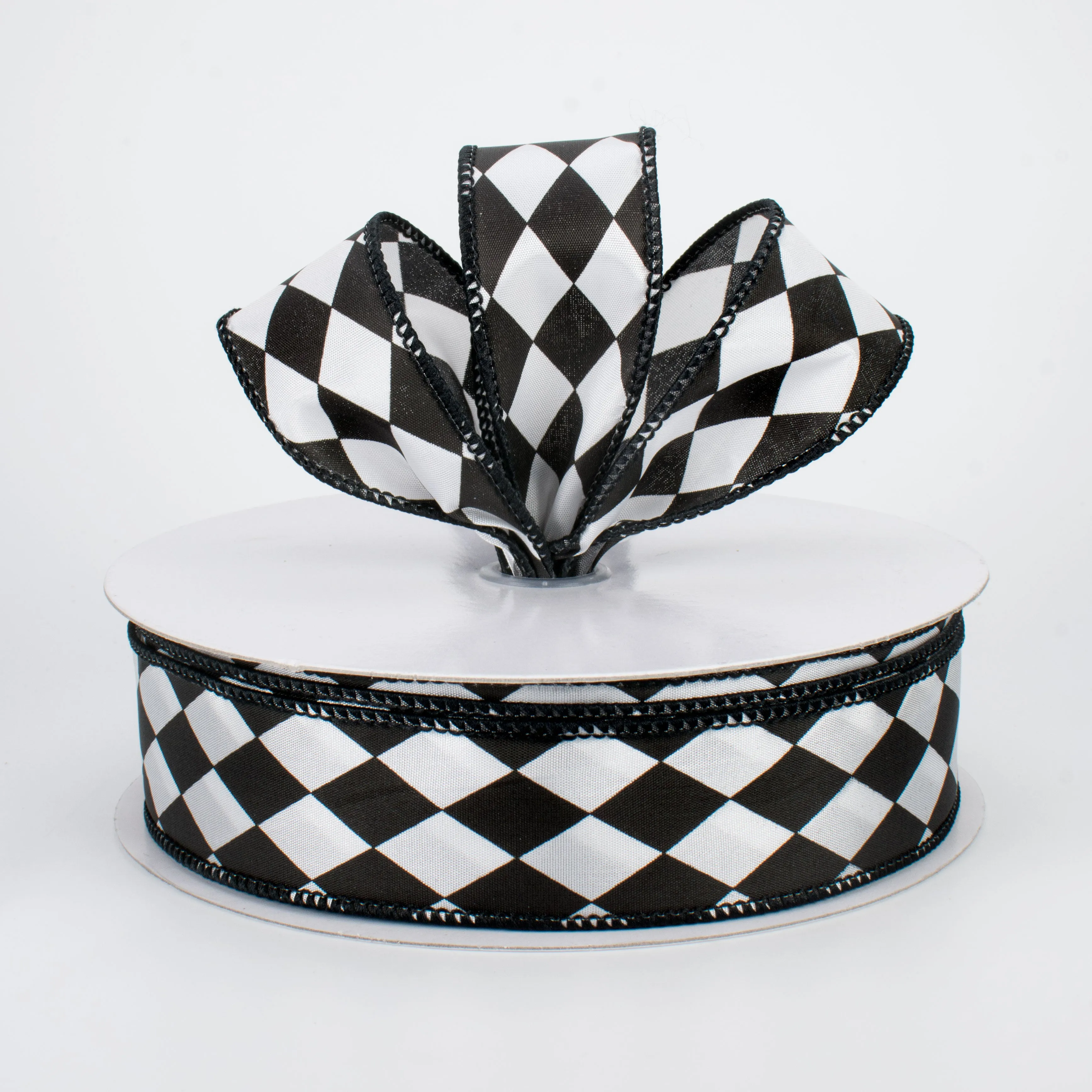 1.5" Black & White Harlequin Ribbon (50 Yards)