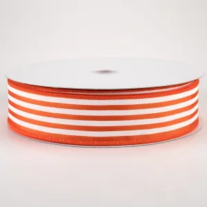 1.5" Cabana Stripes Ribbon: White on Orange Satin (50 Yards)