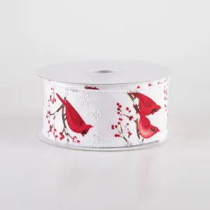 1.5" Cardinals, Snowflakes & Berries Ribbon: White (10 Yards)