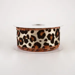 1.5" Flocked Cheetah Satin Ribbon: Light Gold, Brown, Rust (10 Yards)