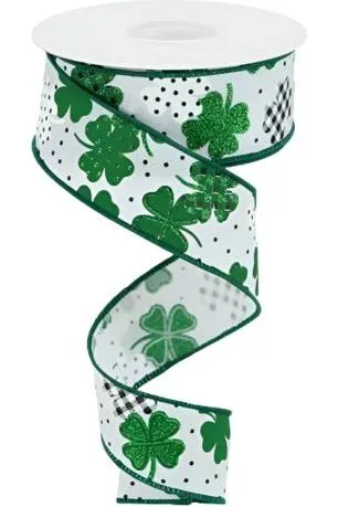 1.5" Pattern Shamrock Ribbon: White (10 Yards)