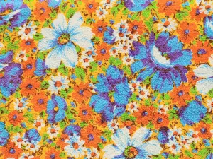 1960s 1970s Retro Fabric - Cotton - Terrycloth - Vibrant Floral - Fabric Remnant - 6TR62