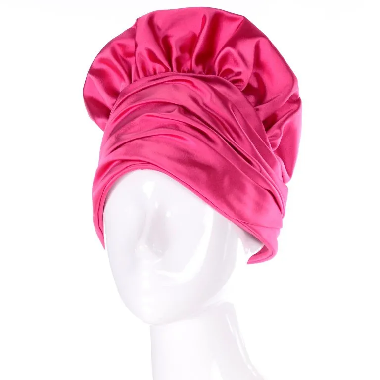 1960s Pink Satin Structured Tall Vintage Statement Hat from Nicholas Ungar Boutique