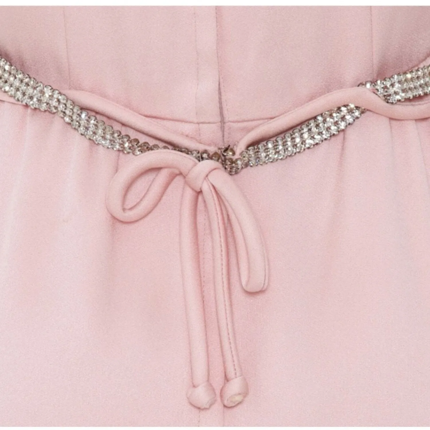 1960’s Victor Costa Pale Pink Satin Dress with Rhinestone Belt