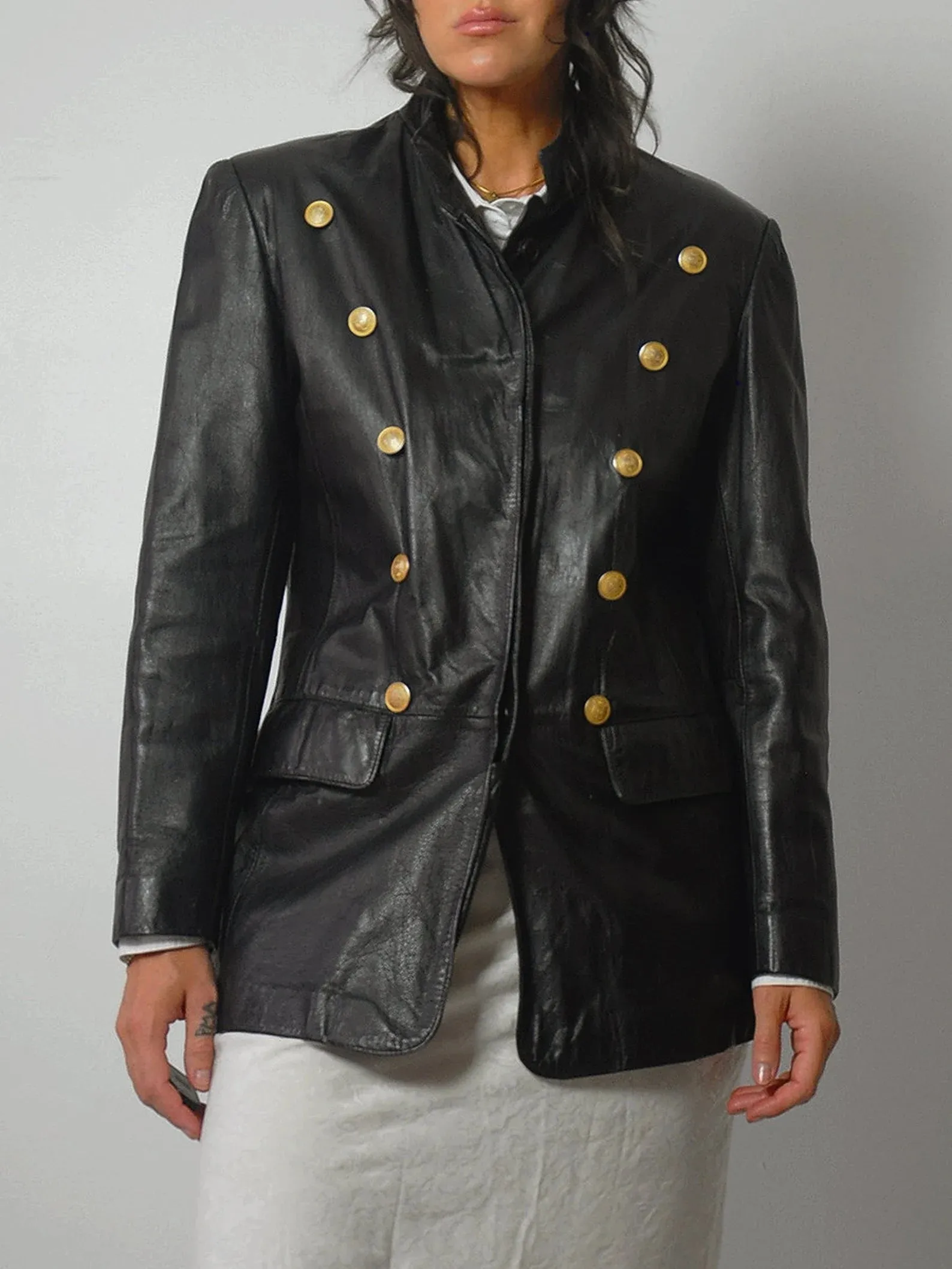 1980's Gold Button Leather Jacket