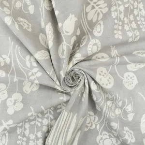 2 1/4 YD PC-Gray/Off-White Floral Printed Slub Canvas Decor Fabric