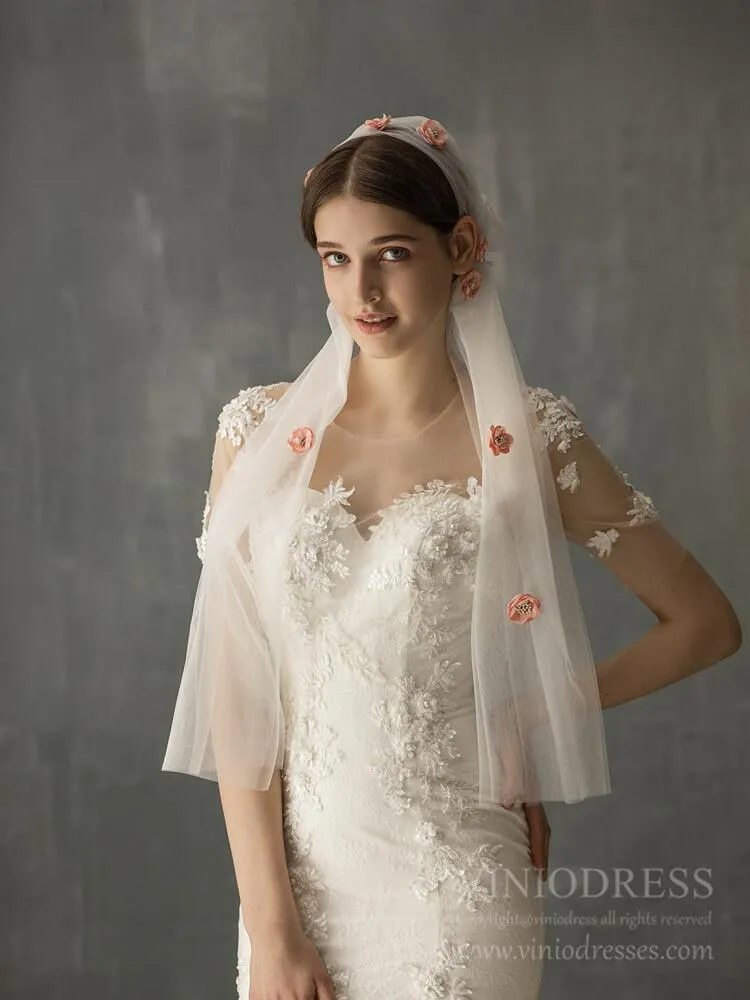 3D Floral Bridal Veils Vintage Juliet Cap Veil for Bride AC1238