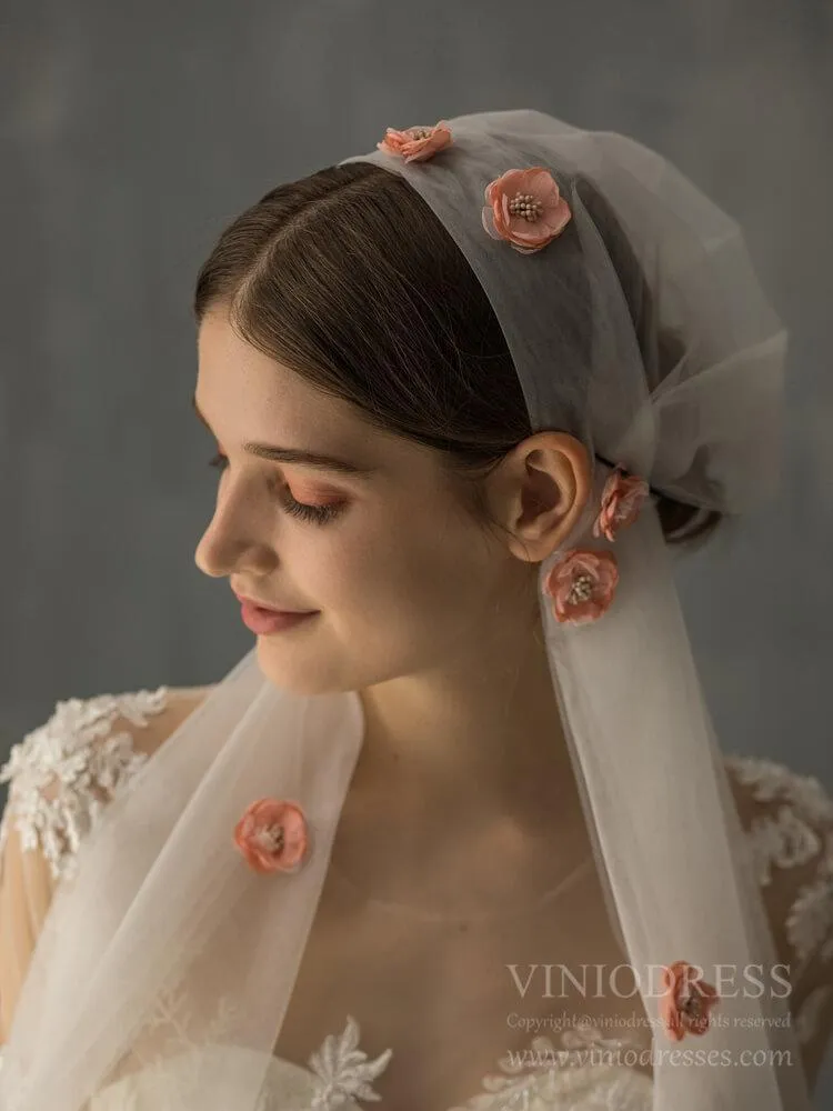 3D Floral Bridal Veils Vintage Juliet Cap Veil for Bride AC1238