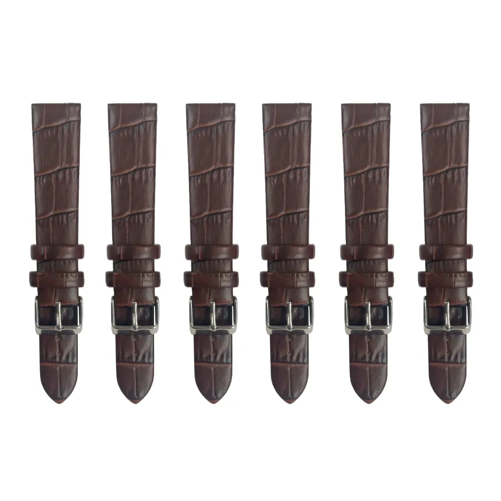 6PCS BROWN Leather Flat Unstitched Alligator Grain Watch Band Sizes 12MM-24MM