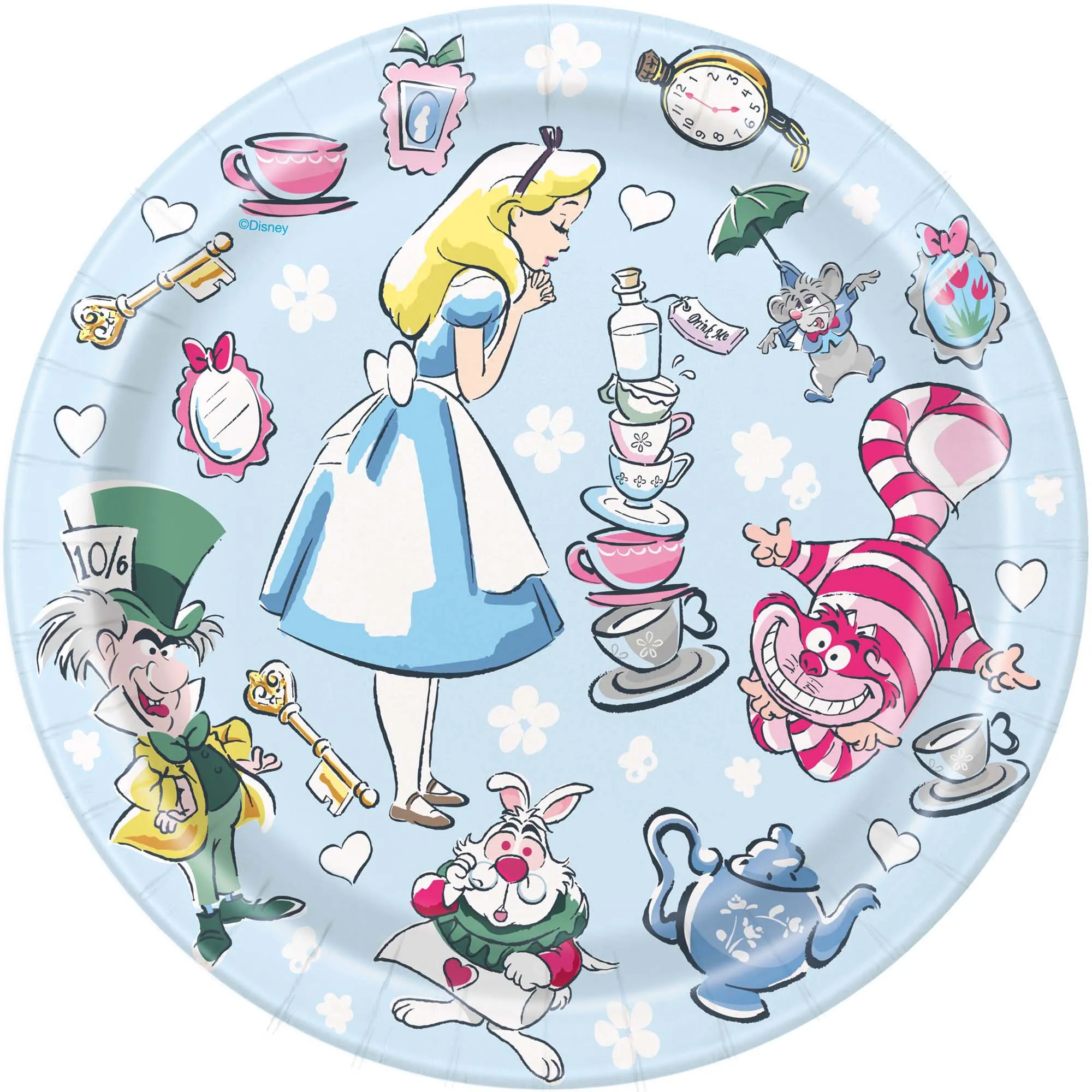 Alice in Wonderland Birthday Small Round Dessert Paper Plates, 7 Inches, 8 Count