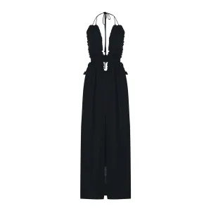 Anais Black Elasticated Belt Long Dress