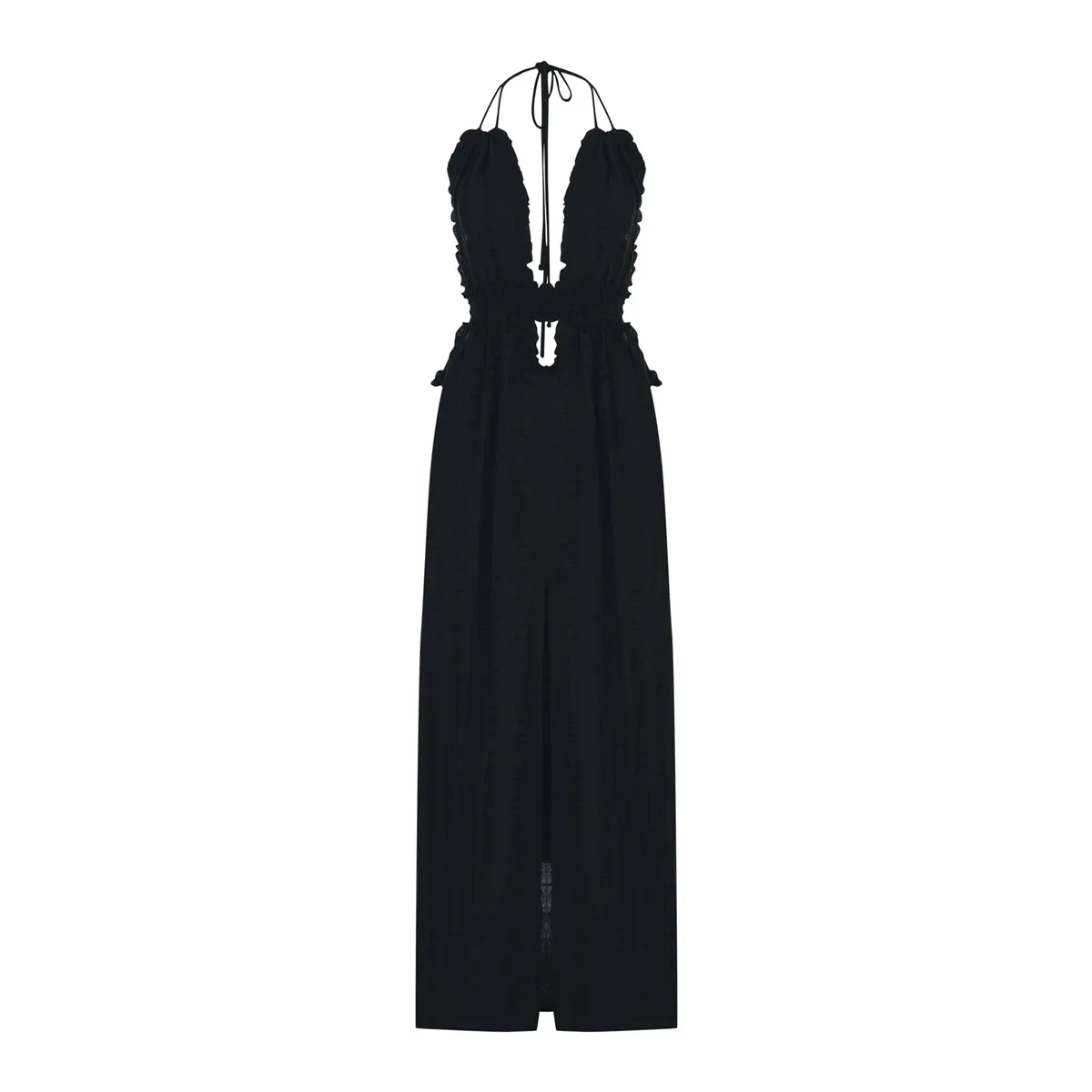 Anais Black Elasticated Belt Long Dress