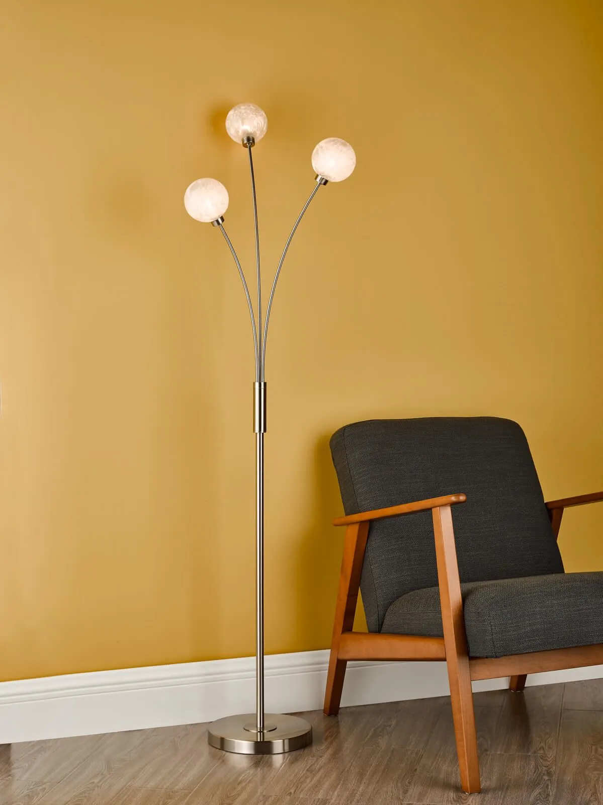 Avari 3 Light Floor Lamp Satin Brass/Satin Nickel Glass G9