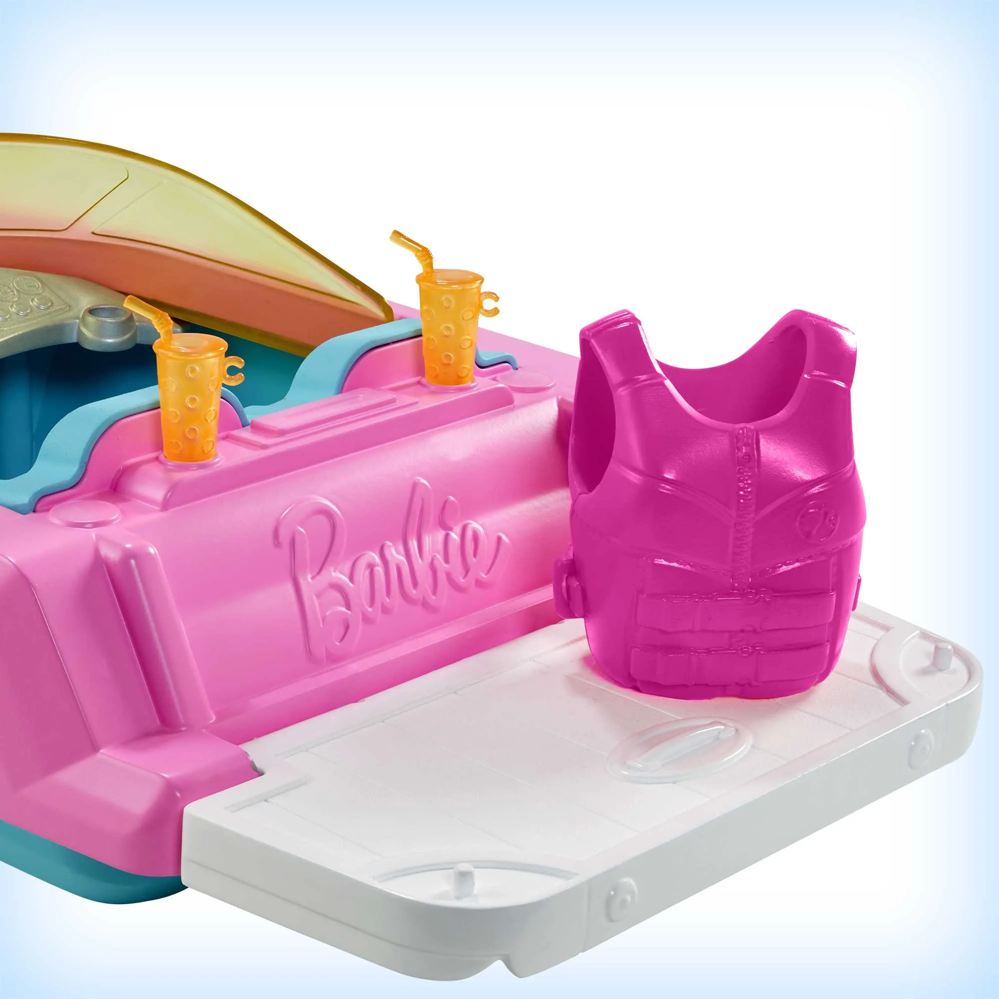 Barbie Boat With Puppy And Accessories, Fits 3 Dolls, Floats in Water, 3 To 7 Year Olds