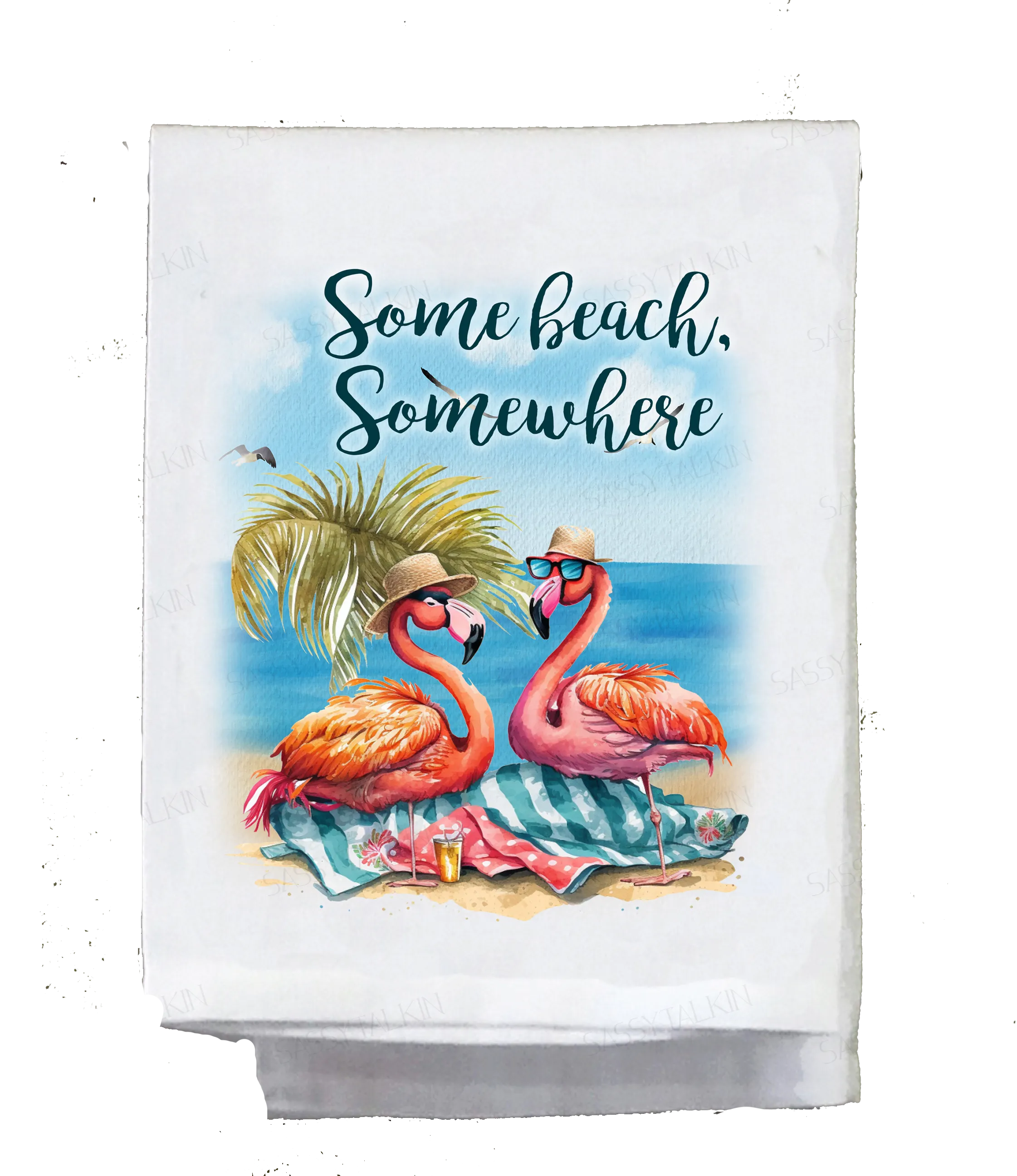 Beach, Dish Towel, Flamingos, Some beach Somewhere, Sand casstle sweet Sand castle