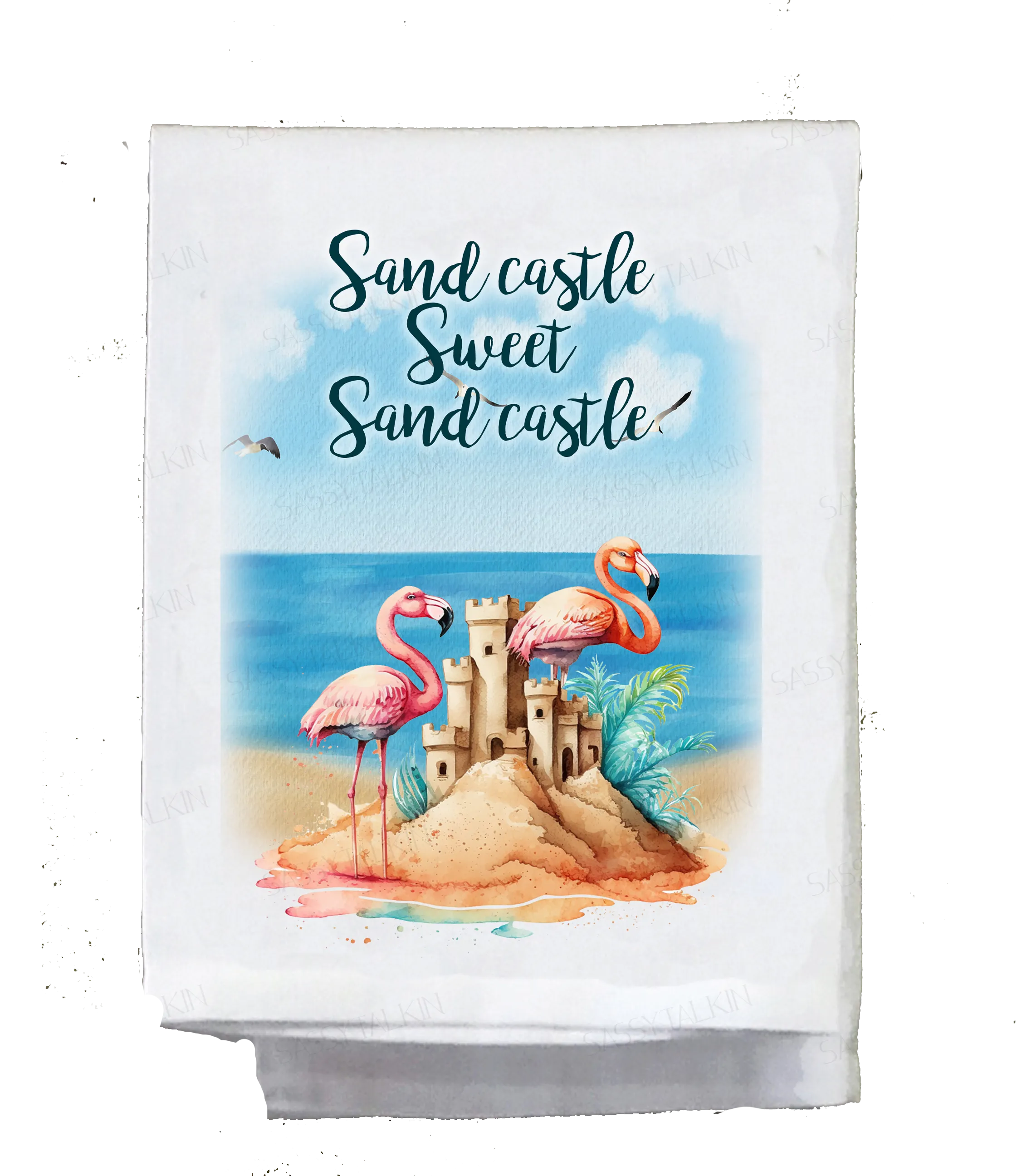 Beach, Dish Towel, Flamingos, Some beach Somewhere, Sand casstle sweet Sand castle