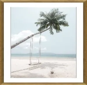 Beach Swing Glass Framed Print Oak Frame 120x80cm