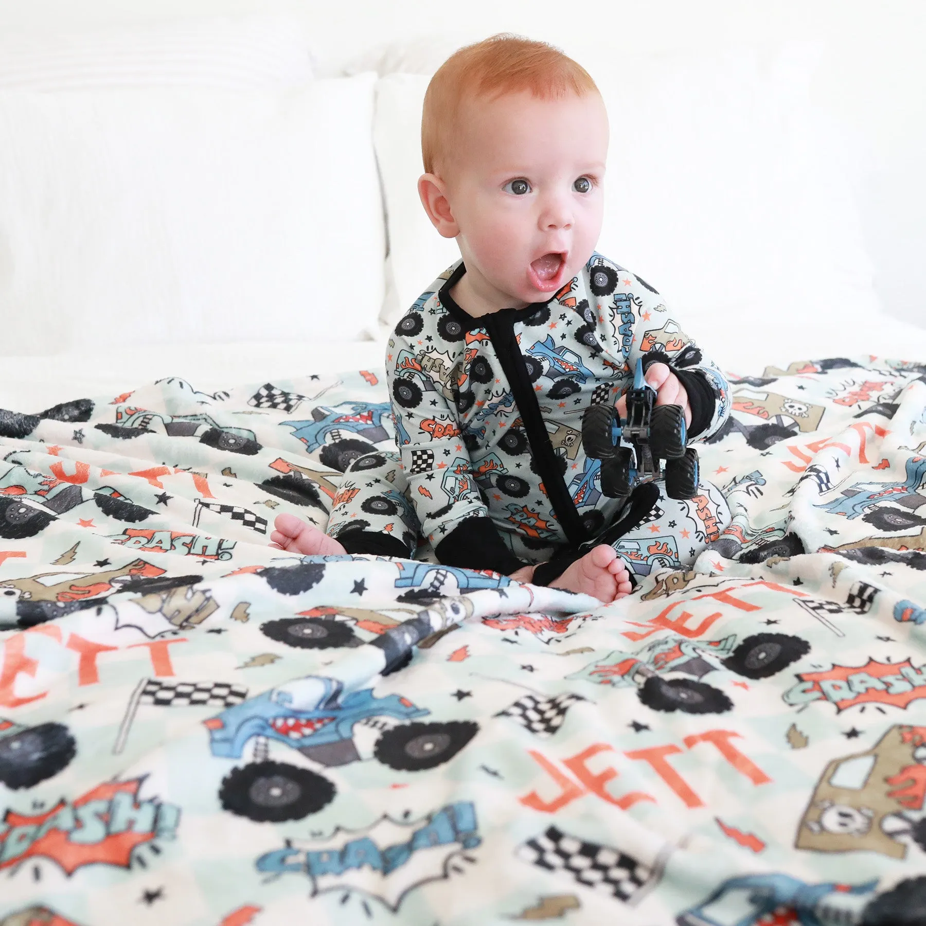 Big Wheelin' Personalized Kids Blanket