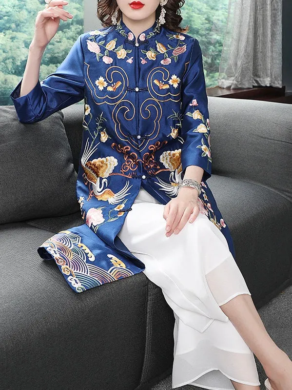 Birds Embroidered Qipao Dress