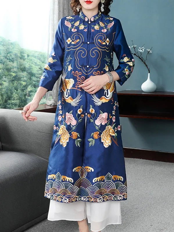 Birds Embroidered Qipao Dress