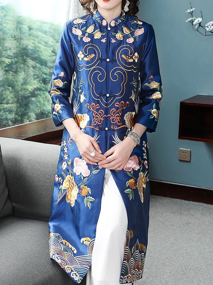 Birds Embroidered Qipao Dress