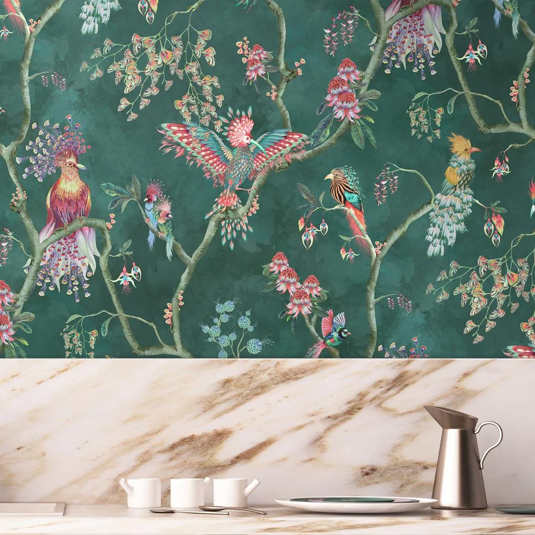 Birds In Paradise Wallpaper - Teal - Brand Mckenzie