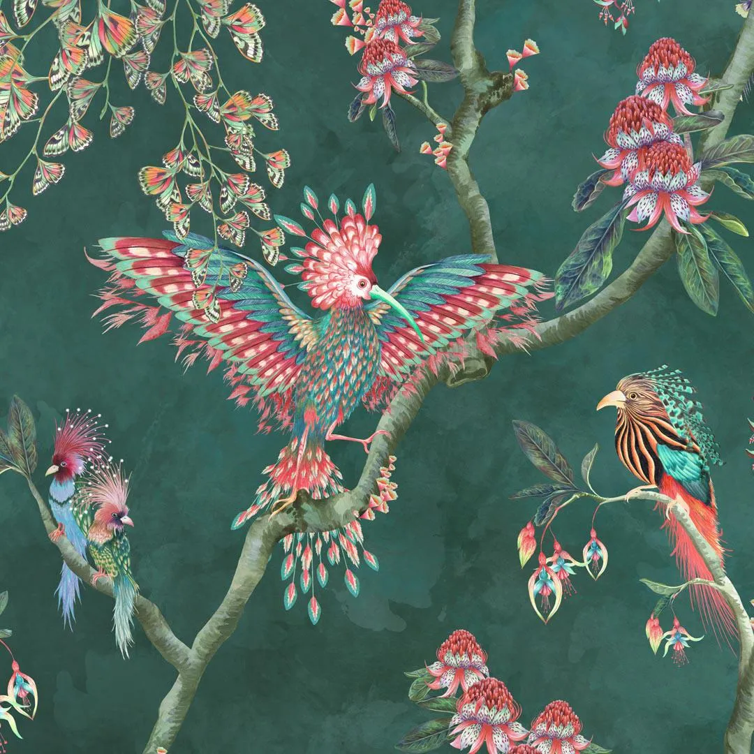 Birds In Paradise Wallpaper - Teal - Brand Mckenzie