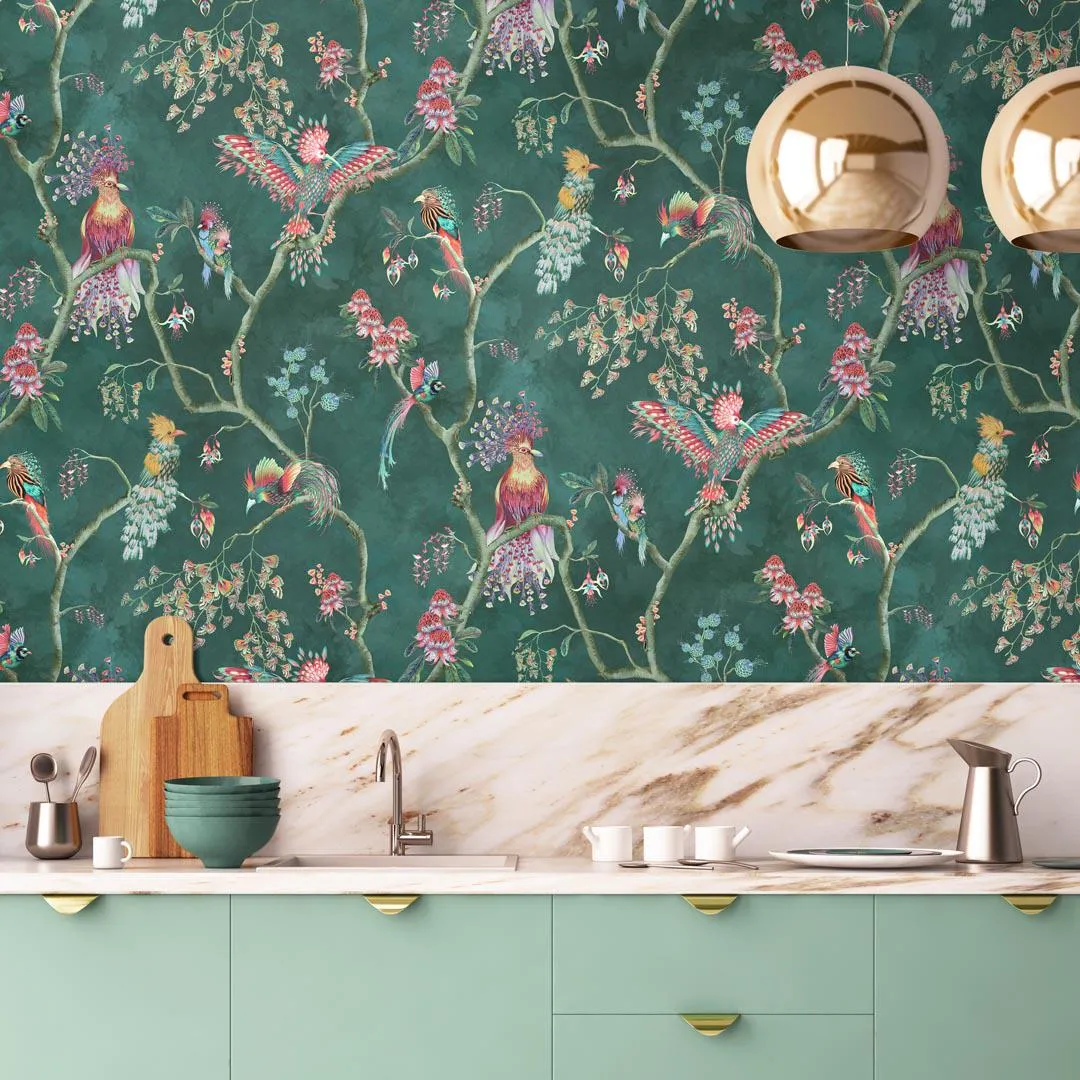 Birds In Paradise Wallpaper - Teal - Brand Mckenzie