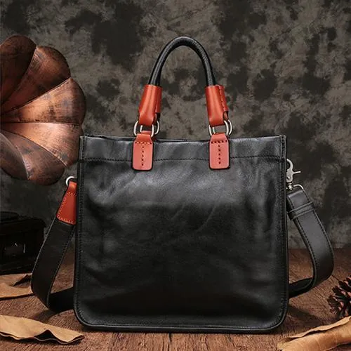 Black Vintage Womens Leather Handbag Brown Small Handbag Tote Shopper Purse