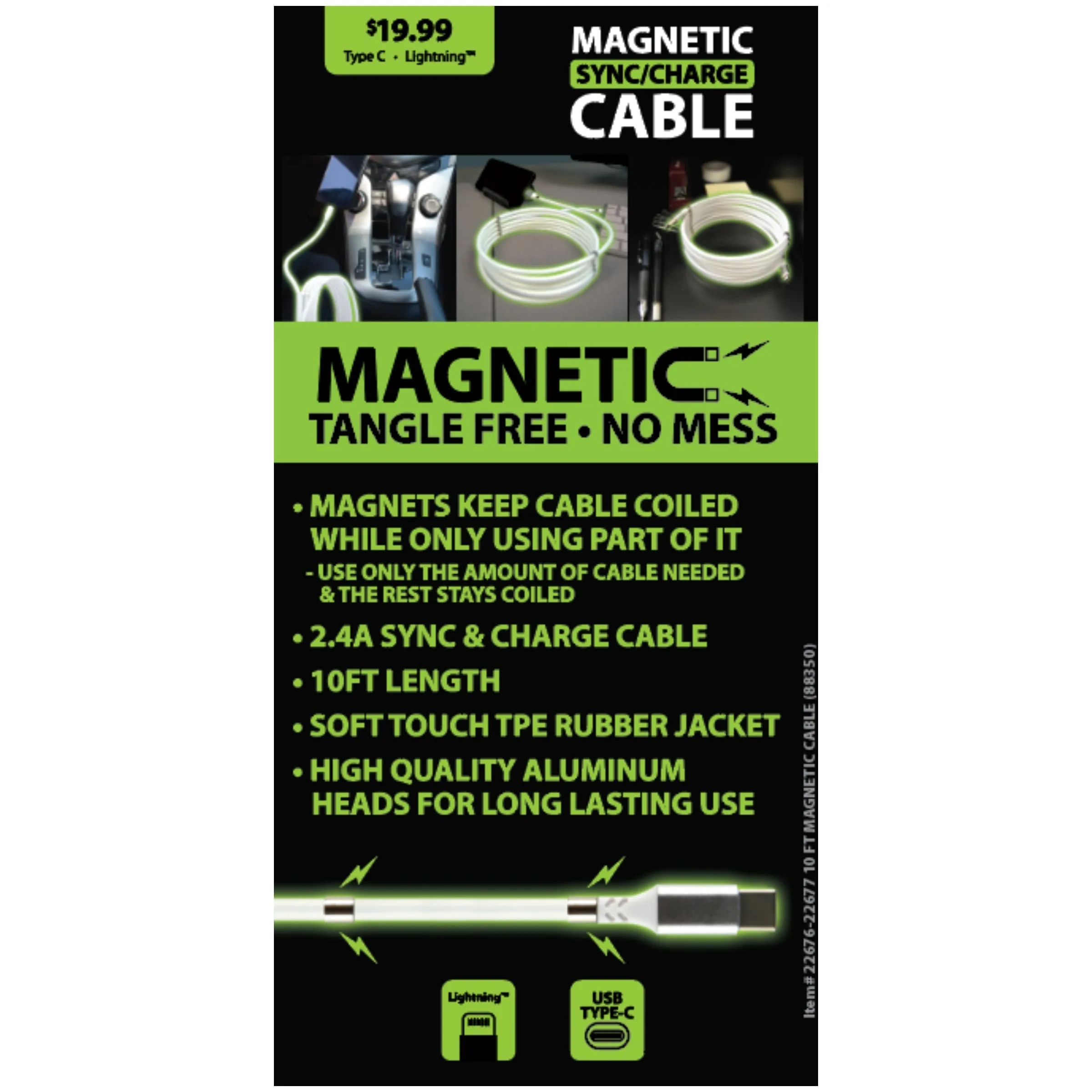 Charging Cable Magnetic Assortment 10FT - 6 Pieces Per Pack 88350