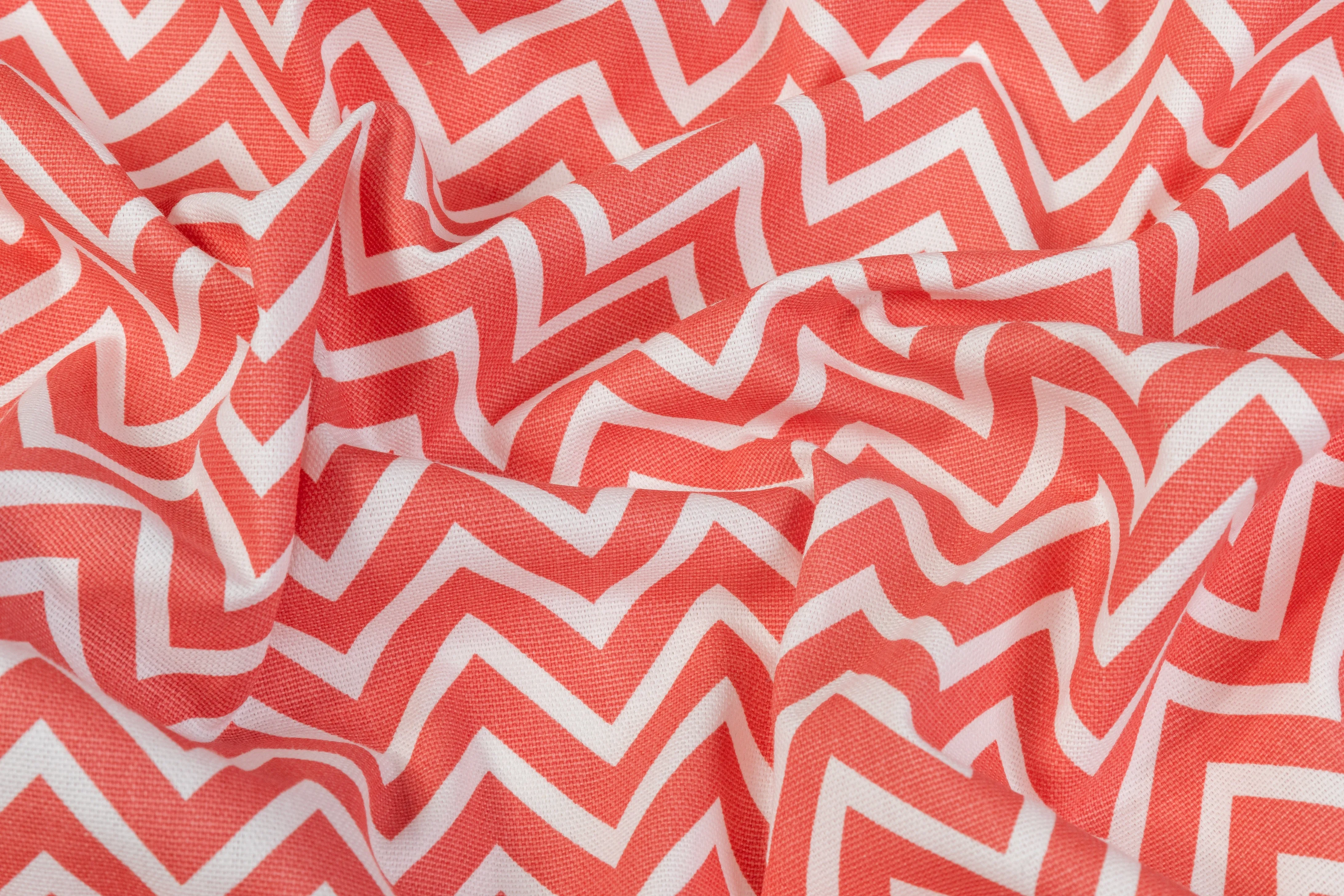 Chevron Printed Cotton Canvas - Coral / White