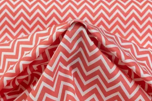 Chevron Printed Cotton Canvas - Coral / White