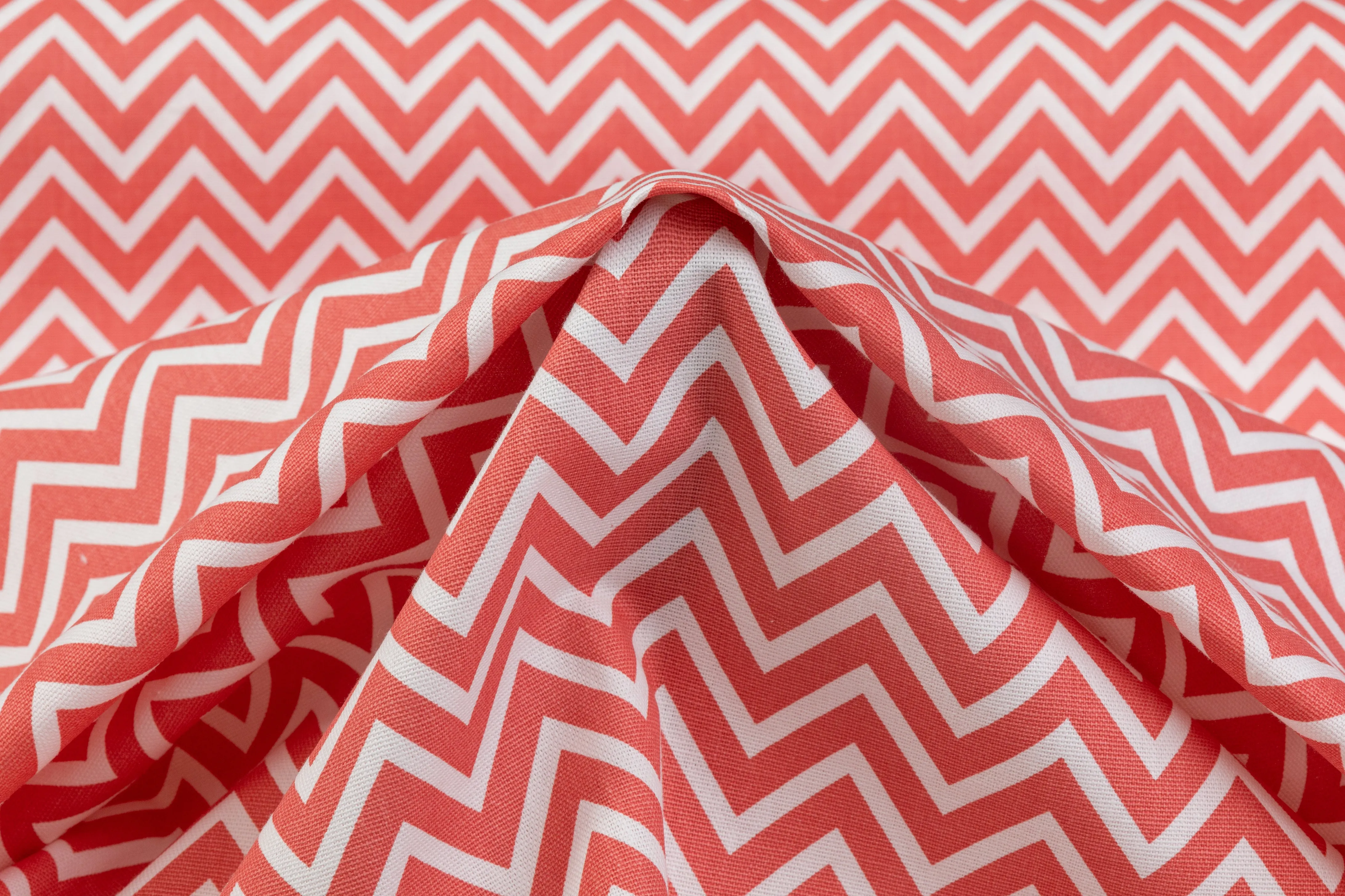 Chevron Printed Cotton Canvas - Coral / White