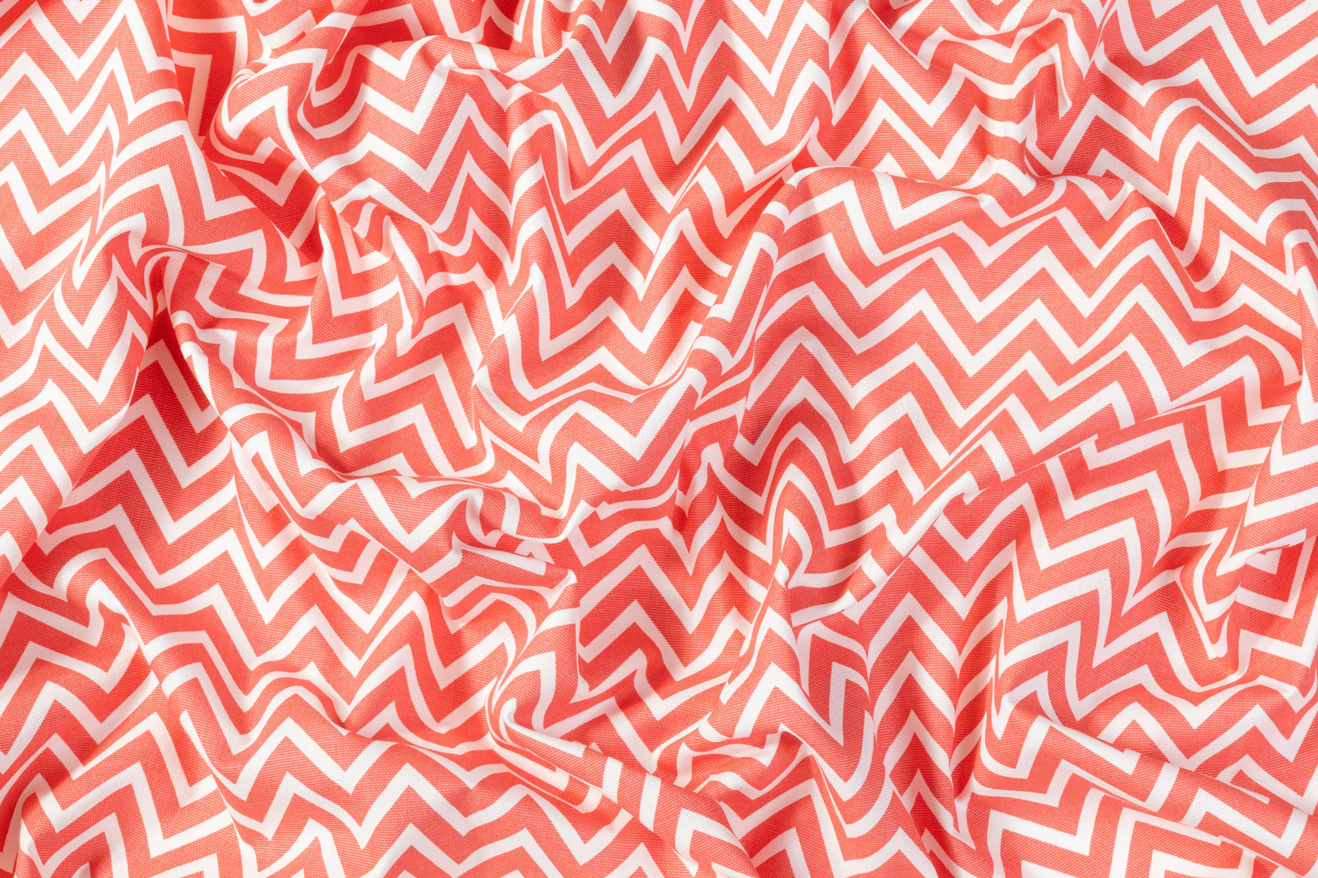 Chevron Printed Cotton Canvas - Coral / White