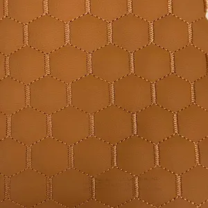 Cork Beige Honeycomb Hexagon Quilted Foam Backed Faux Leather Vinyl Fabric