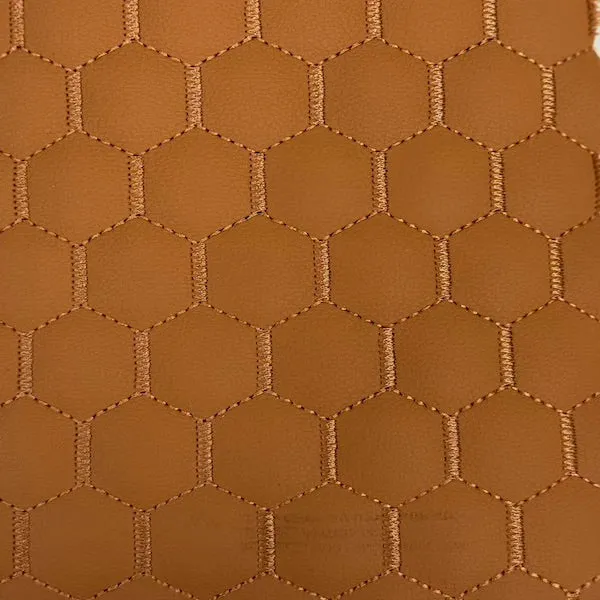 Cork Beige Honeycomb Hexagon Quilted Foam Backed Faux Leather Vinyl Fabric