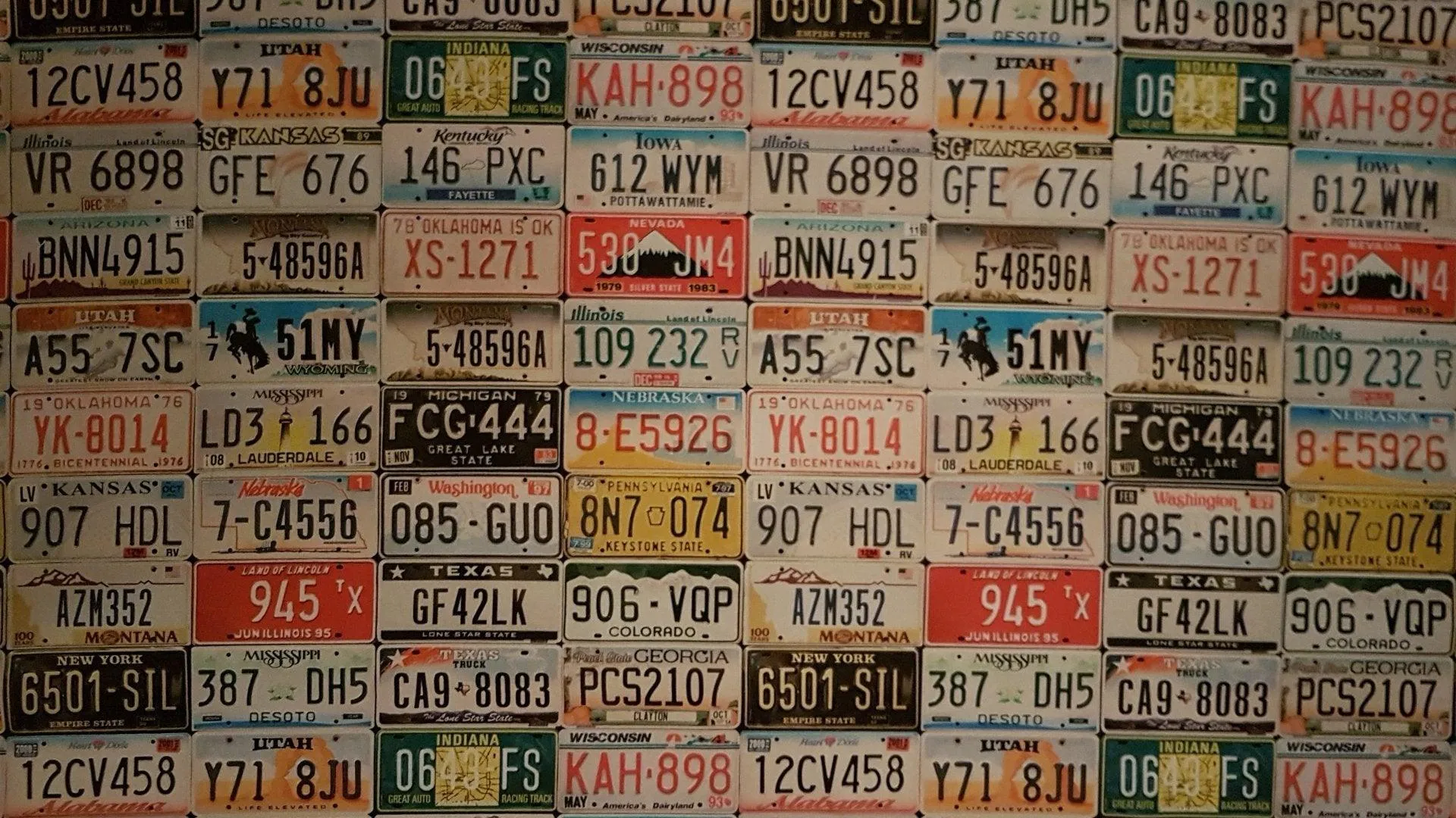 Cotton Canvas Wall of United States License Plates