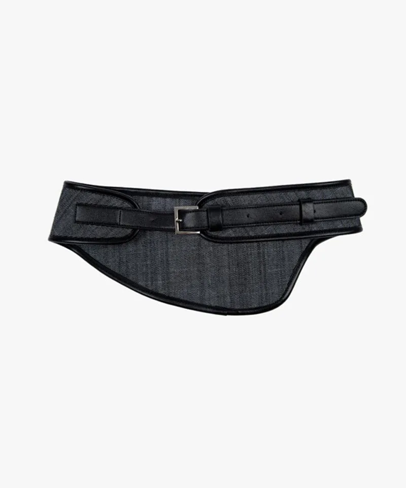 CREVE NINE: Diagonal Pocket Canvas Hip Bag Belt Bag - Black