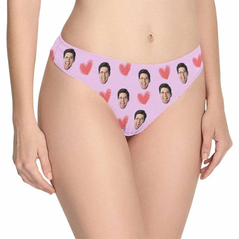 Custom Couple Matching Lingerie Briefs with Funny Sweet Heart Face Personalized Photo Underwear For Couple Valentine's Day Gift