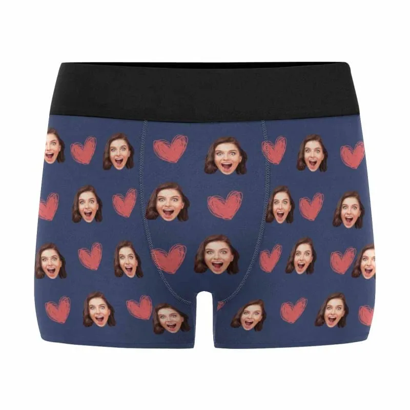 Custom Couple Matching Lingerie Briefs with Funny Sweet Heart Face Personalized Photo Underwear For Couple Valentine's Day Gift