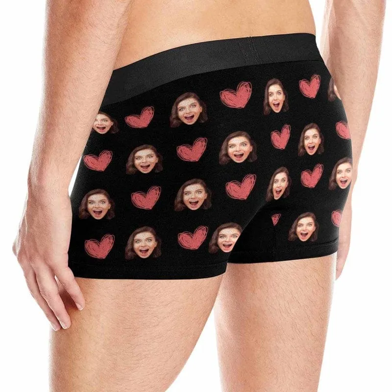 Custom Couple Matching Lingerie Briefs with Funny Sweet Heart Face Personalized Photo Underwear For Couple Valentine's Day Gift