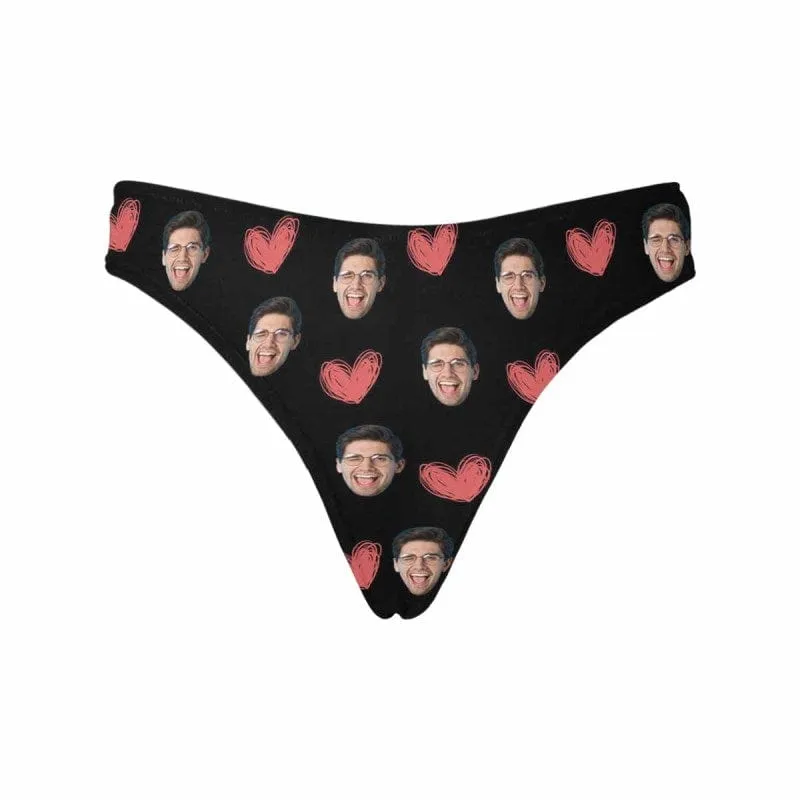 Custom Couple Matching Lingerie Briefs with Funny Sweet Heart Face Personalized Photo Underwear For Couple Valentine's Day Gift