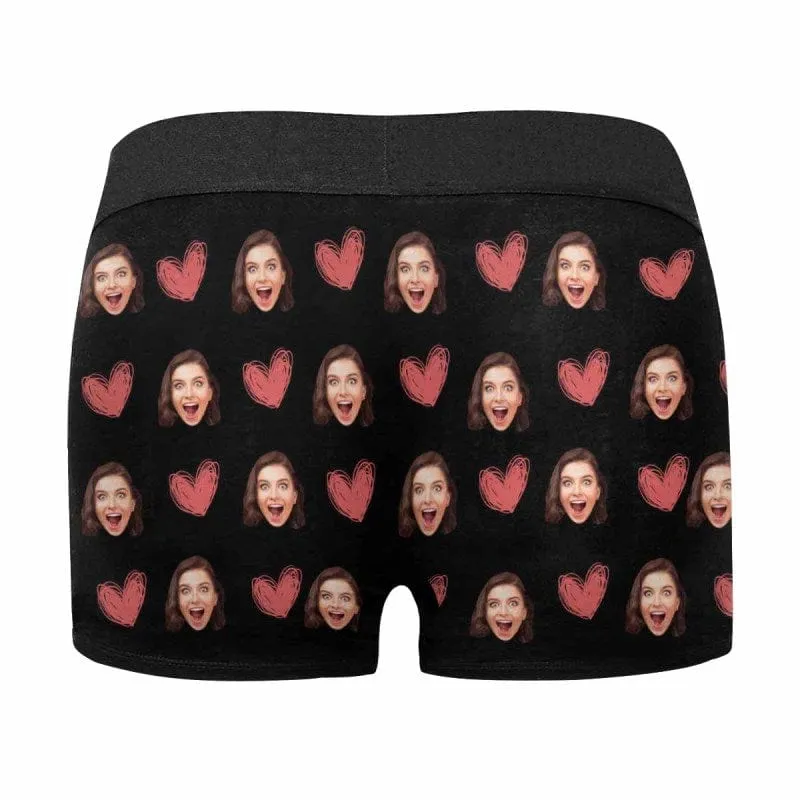 Custom Couple Matching Lingerie Briefs with Funny Sweet Heart Face Personalized Photo Underwear For Couple Valentine's Day Gift